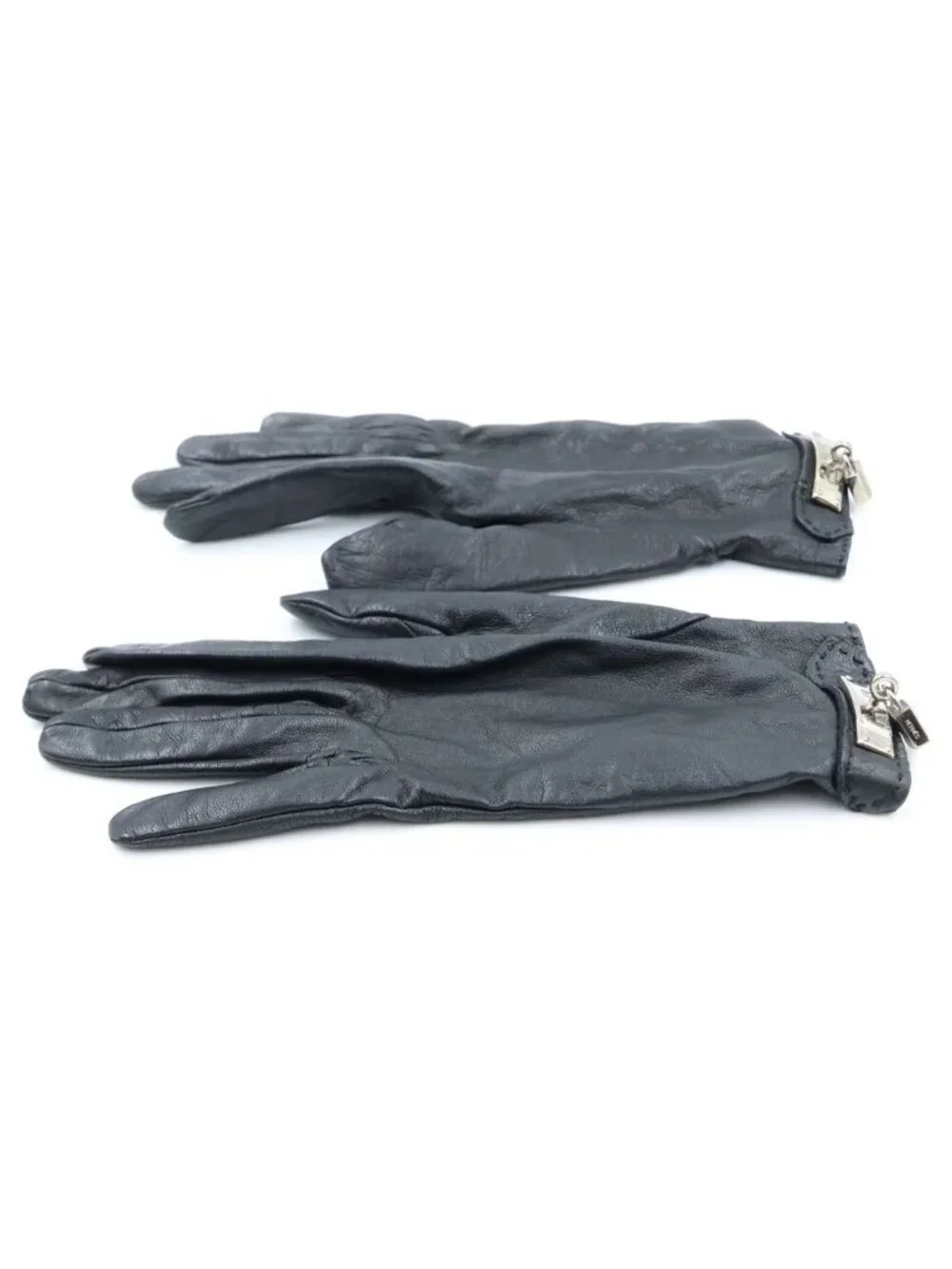 Hermes Soya Gloves Leather Silver Black
